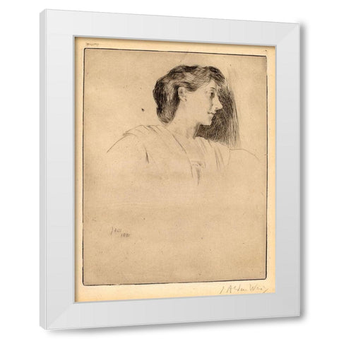 Profile Head of a Woman White Modern Wood Framed Art Print by Weir, J Alden