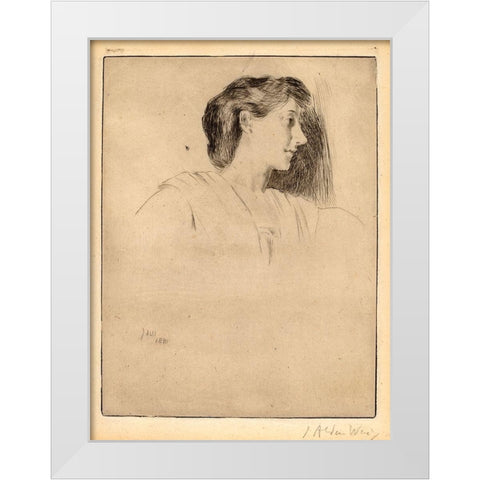 Profile Head of a Woman White Modern Wood Framed Art Print by Weir, J Alden