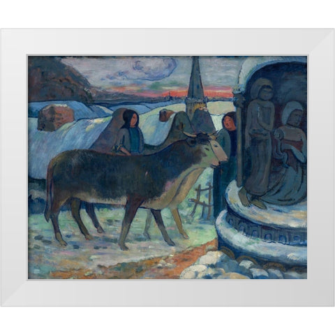 Christmas Night, The Blessing of the Oxen White Modern Wood Framed Art Print by Gauguin, Paul
