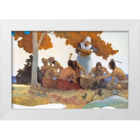Thanksgiving with Indians Detail White Modern Wood Framed Art Print by Wyeth, NC