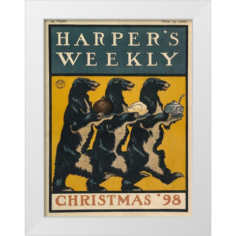 Harpers Weekly Christmas 1898 White Modern Wood Framed Art Print by Penfield, Edward
