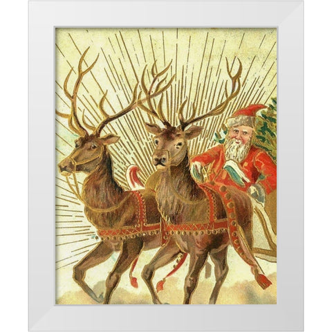Christmas postcard of Santa Claus and his reindeer White Modern Wood Framed Art Print by Souvenir Post Card Company, New York