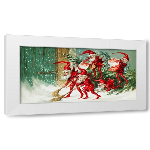 Santa elves sweeping snowÂ  White Modern Wood Framed Art Print by Wallach, Miriam and Ira D