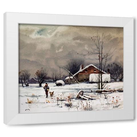 Winter Landscapes Hunter White Modern Wood Framed Art Print by L. Prang & Co