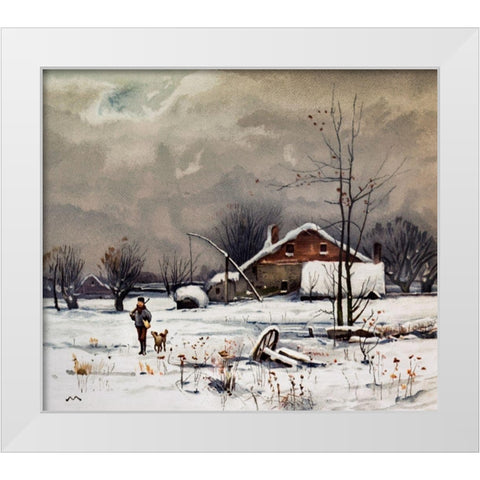 Winter Landscapes Hunter White Modern Wood Framed Art Print by L. Prang & Co
