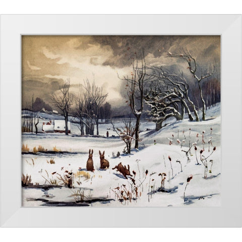 Winter Landscapes Rabbits White Modern Wood Framed Art Print by L. Prang & Co