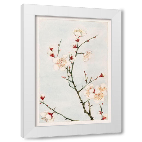 Plum branches with blossoms White Modern Wood Framed Art Print by Morikaga, Megata