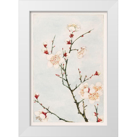 Plum branches with blossoms White Modern Wood Framed Art Print by Morikaga, Megata