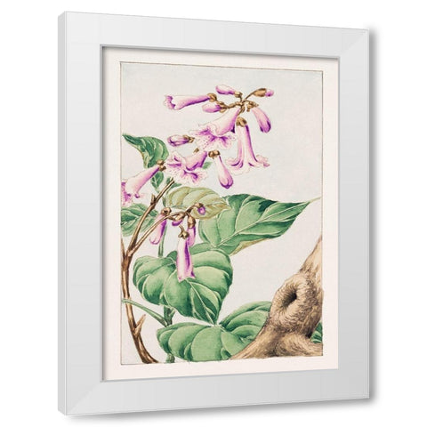 Kiri branch with flowers and leaves White Modern Wood Framed Art Print by Morikaga, Megata
