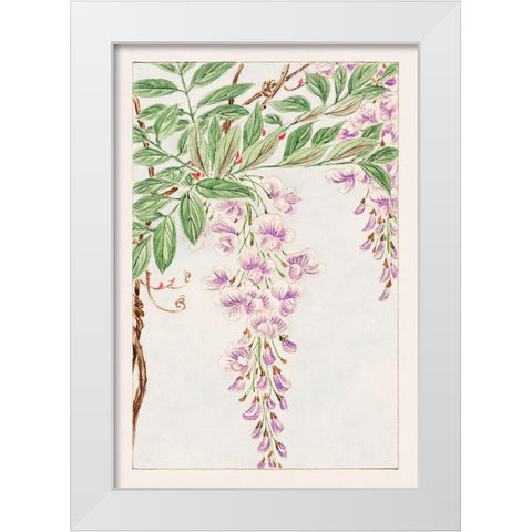 Wisteria vine with leaves and blossoms White Modern Wood Framed Art Print by Morikaga, Megata