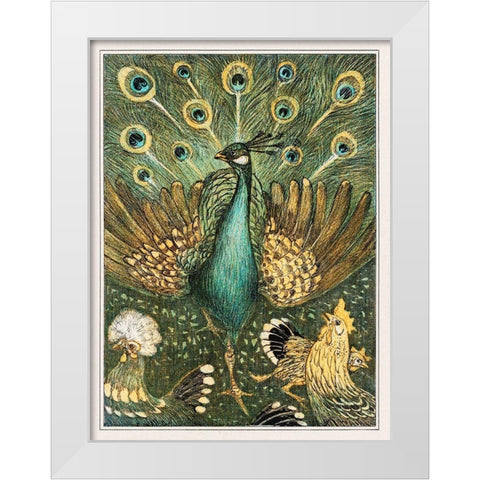 Peacock with chickens White Modern Wood Framed Art Print by Hoytema, Theo van
