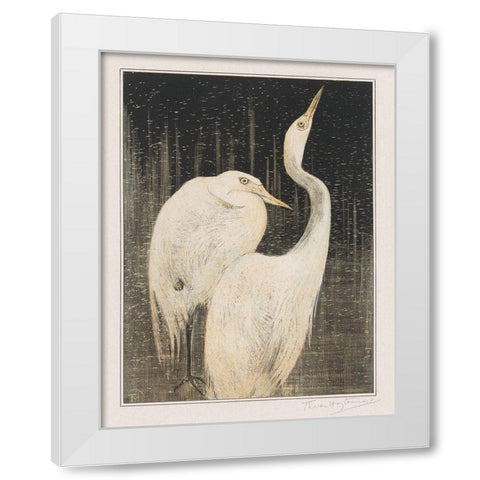 Two egrets White Modern Wood Framed Art Print by Hoytema, Theo van
