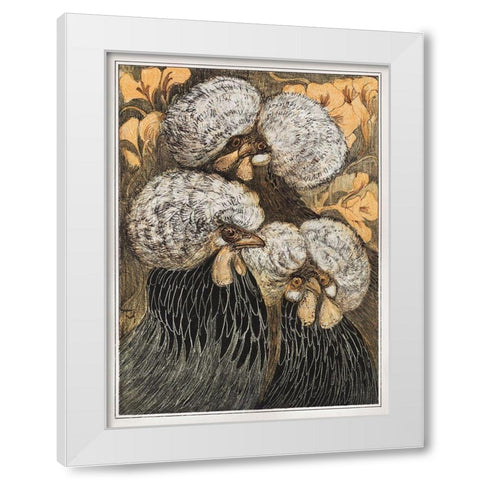 Three crested chickens White Modern Wood Framed Art Print by Hoytema, Theo van