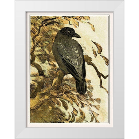 Hooded crow on branch White Modern Wood Framed Art Print by Hoytema, Theo van