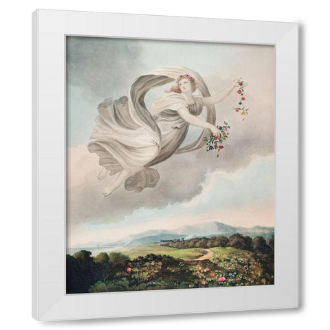 Flora Dispensing Her Favours on the Earth from The Temple of Flora White Modern Wood Framed Art Print by Thornton, Robert John