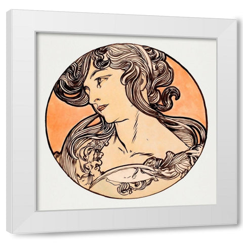 Stained glass window for the facade of the Fouquet boutique White Modern Wood Framed Art Print by Mucha, Alphonse