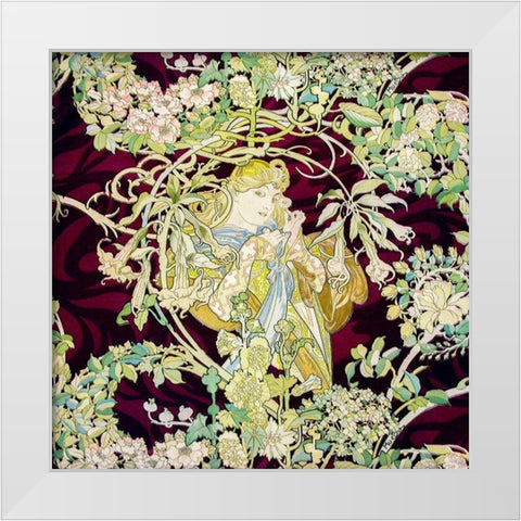 Panel Entitled Femme a marguerite or Woman with Daisy White Modern Wood Framed Art Print by Mucha, Alphonse