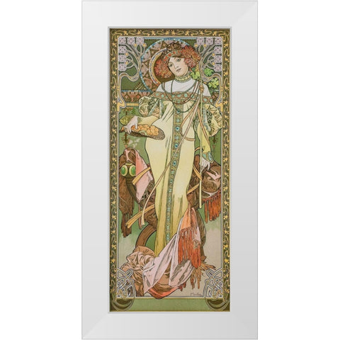 Autumn White Modern Wood Framed Art Print by Mucha, Alphonse