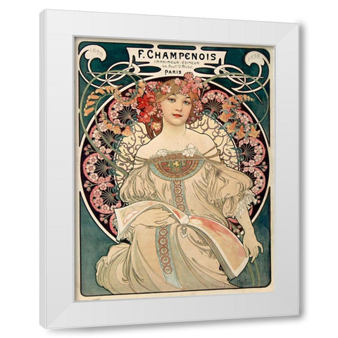 Champenois Imprimeur White Modern Wood Framed Art Print by Mucha, Alphonse