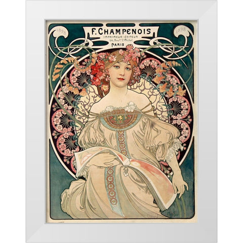 Champenois Imprimeur White Modern Wood Framed Art Print by Mucha, Alphonse