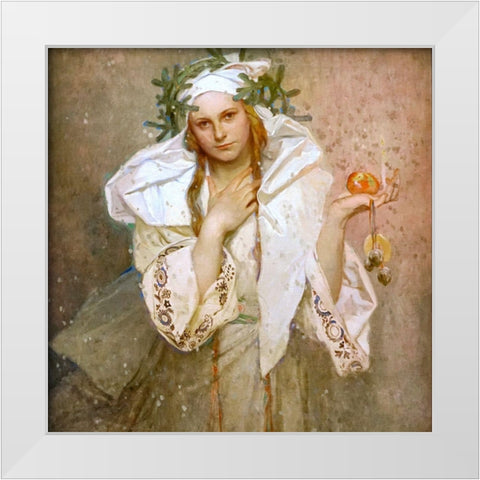 Christmas in America White Modern Wood Framed Art Print by Mucha, Alphonse