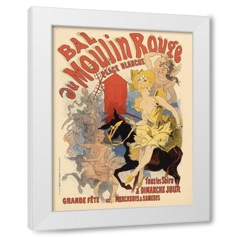 Bal au Moulin Rouge White Modern Wood Framed Art Print by Cheret, Jules