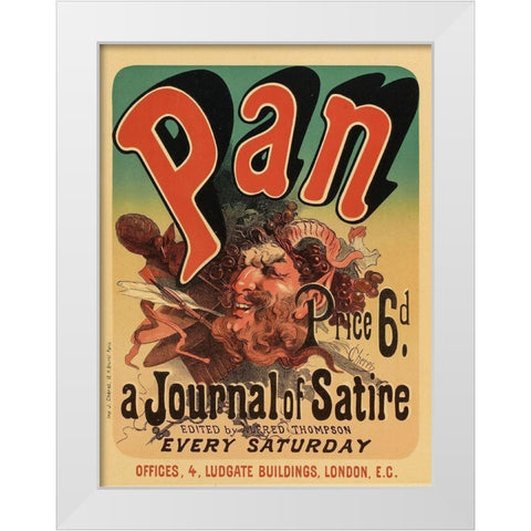 Pan White Modern Wood Framed Art Print by Cheret, Jules