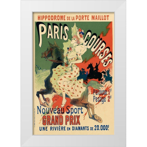 Paris Courses White Modern Wood Framed Art Print by Cheret, Jules