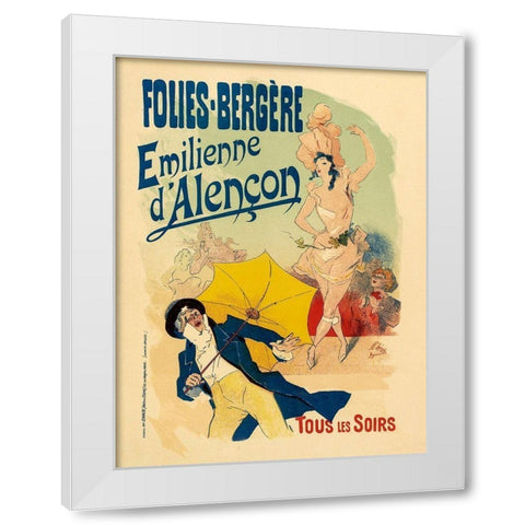 Folies Bergere Emilienne dAlencon White Modern Wood Framed Art Print by Cheret, Jules