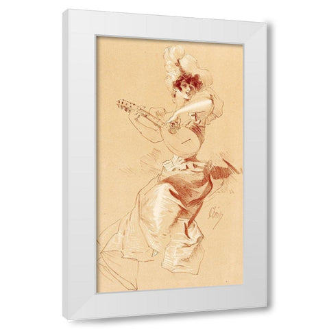 Dessin originel 1895 Lady with Guitar White Modern Wood Framed Art Print by Cheret, Jules