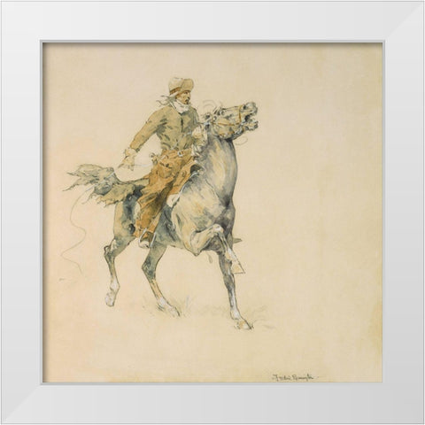 The Cowboy White Modern Wood Framed Art Print by Remington, Frederic