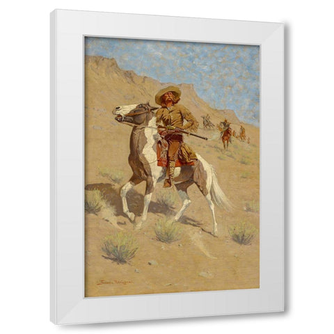The Scout White Modern Wood Framed Art Print by Remington, Frederic