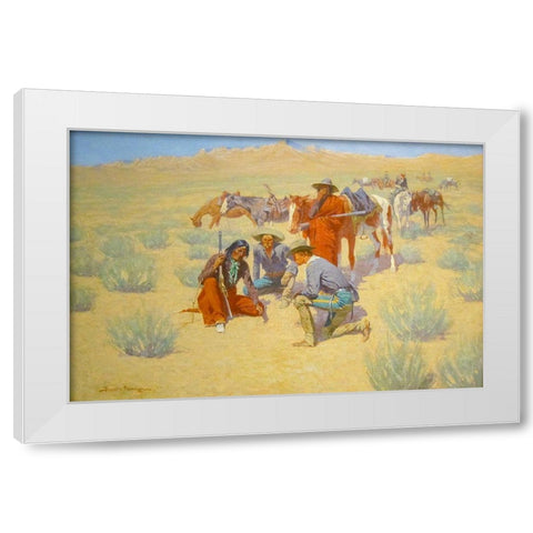 A Map in the Sand White Modern Wood Framed Art Print by Remington, Frederic