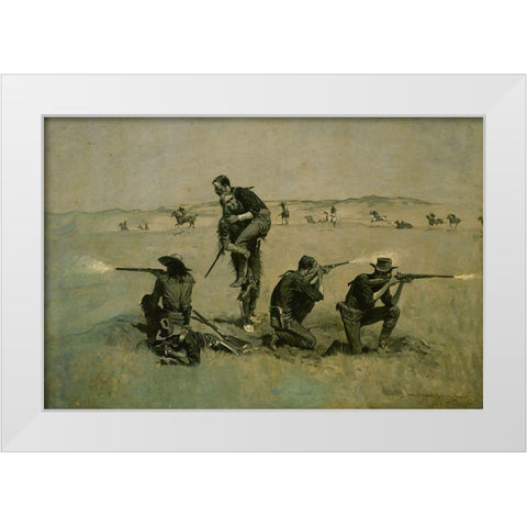 The Last Stand White Modern Wood Framed Art Print by Remington, Frederic