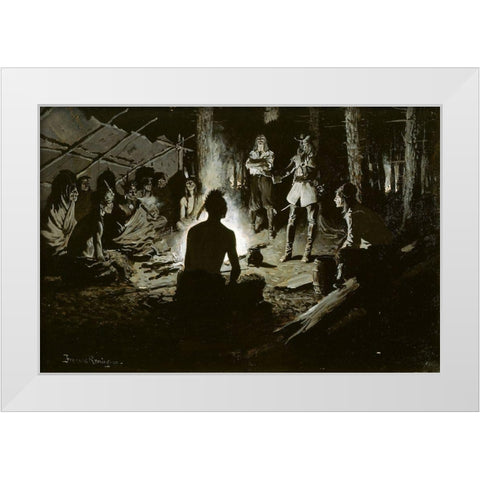 French Explorers Council with the Indians White Modern Wood Framed Art Print by Remington, Frederic