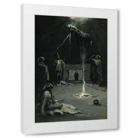 Indian Fire God-The Going of the Medicine-Horse White Modern Wood Framed Art Print by Remington, Frederic