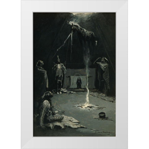 Indian Fire God-The Going of the Medicine-Horse White Modern Wood Framed Art Print by Remington, Frederic