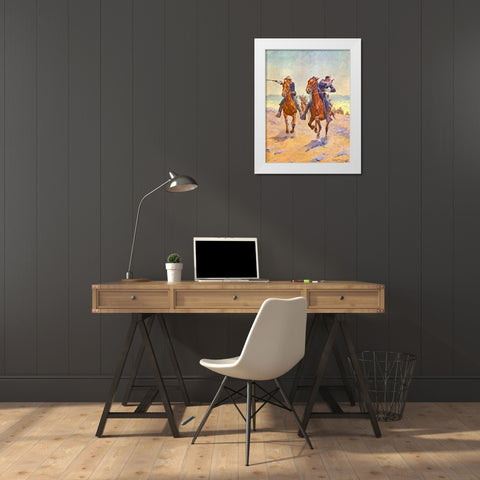 Troopers in Pursuit White Modern Wood Framed Art Print by Shreyvogel, Charles