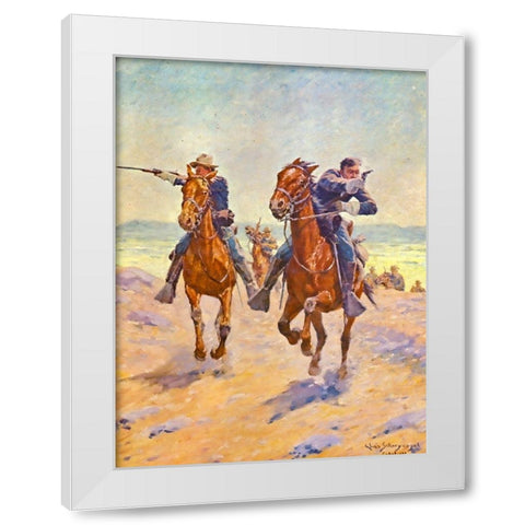 Troopers in Pursuit White Modern Wood Framed Art Print by Shreyvogel, Charles