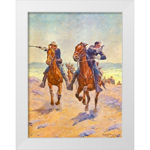 Troopers in Pursuit White Modern Wood Framed Art Print by Shreyvogel, Charles