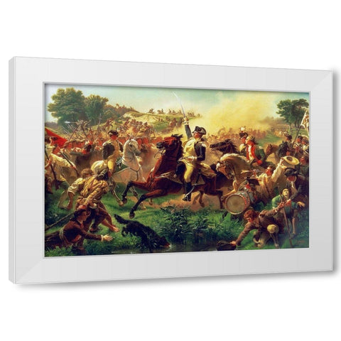 Washington Rallying the Troops at Monmouth White Modern Wood Framed Art Print by Leutze, Emanuel