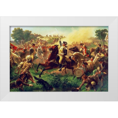Washington Rallying the Troops at Monmouth White Modern Wood Framed Art Print by Leutze, Emanuel
