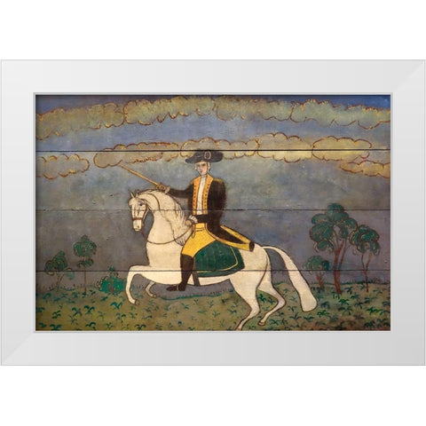 George Washington on a White Charger White Modern Wood Framed Art Print by American Folk Artist