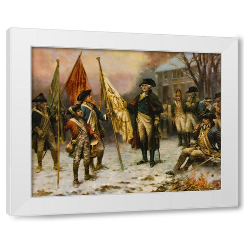 Washington inspecting the captured colors after the battle of Trenton White Modern Wood Framed Art Print by Moran, Percy
