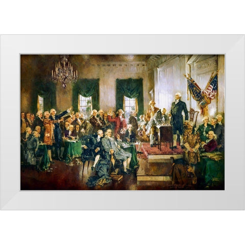 Scene at the Signing of the Constitution of the United States White Modern Wood Framed Art Print by Christy, Howard Chandler
