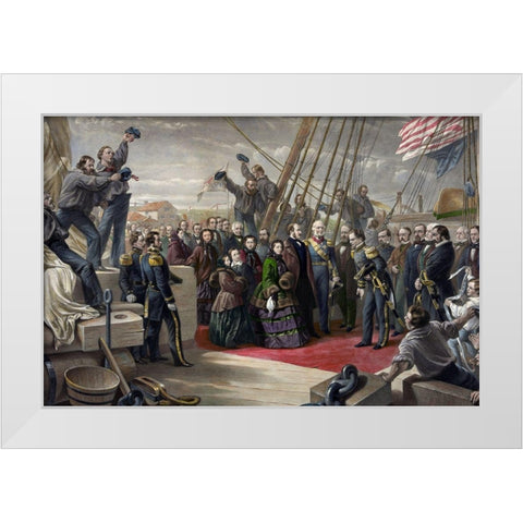 The visit of her majesty Queen Victoria to the Arctic ship Resolute White Modern Wood Framed Art Print by Simpson, William