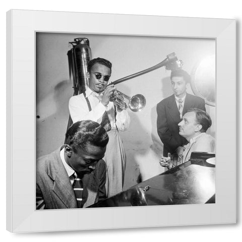 Howard McGhee-Brick Fleagle and Miles Davis-1947 White Modern Wood Framed Art Print by Gottlieb, William