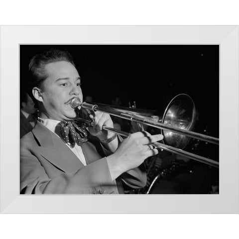 Jazz trombonist Eddie Bert 1947 White Modern Wood Framed Art Print by Gottlieb, William