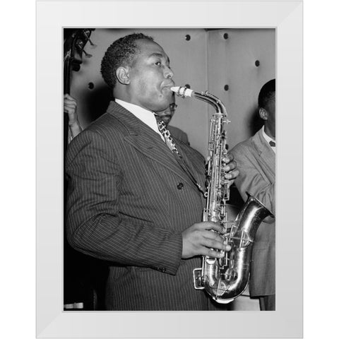Charlie Parker in the Three Deuces of New York 1947 White Modern Wood Framed Art Print by Gottlieb, William