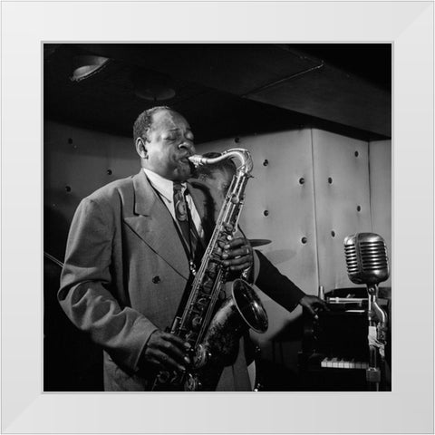 Coleman Hawkins Three Deuces-New York 1947 White Modern Wood Framed Art Print by Gottlieb, William